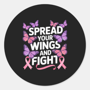 Breast cancer awareness butterfly flying insect classic round sticker