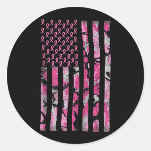 Breast Cancer Awareness Camo nk Ribbon American Classic Round Sticker