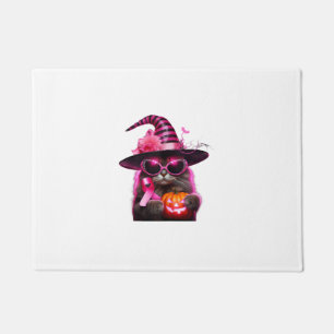 Breast Cancer Awareness Cat Halloween Pink Ribbon Doormat