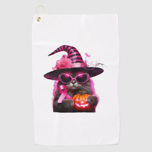 Breast Cancer Awareness Cat Halloween Pink Ribbon  Golf Towel