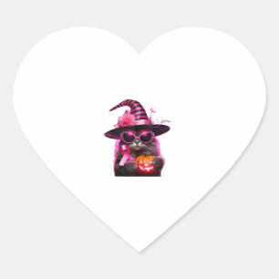 Breast Cancer Awareness Cat Halloween Pink Ribbon  Heart Sticker