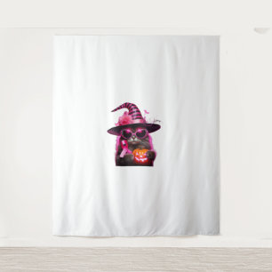 Breast Cancer Awareness Cat Halloween Pink Ribbon Tapestry