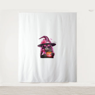 Breast Cancer Awareness Cat Halloween Pink Ribbon  Tapestry