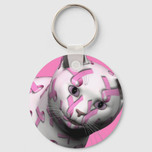 Breast Cancer Awareness Cat Key Ring