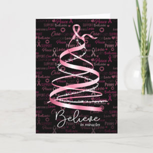 Breast Cancer Awareness Christmas Pink Ribbon Tree Holiday Card