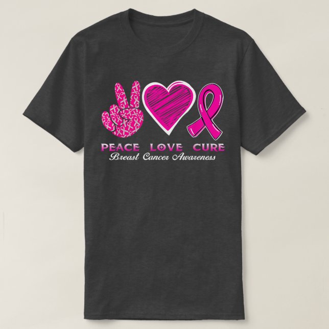 Breast Cancer Awareness Costume Pink Peace Love Cu T-Shirt (Design Front)
