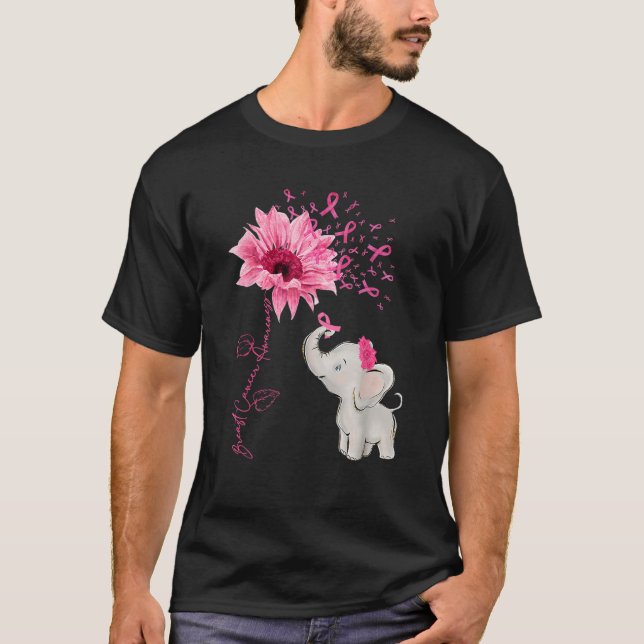Breast Cancer Awareness Cute Elephant Sunflower Pi T-Shirt (Front)