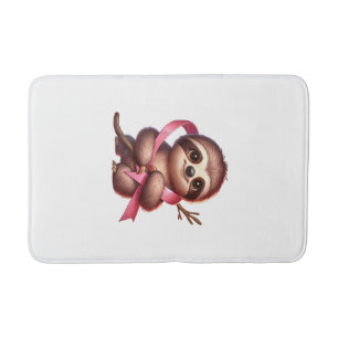 Breast Cancer Awareness Cute Sloth Pink Ribbon Ani Bath Mat
