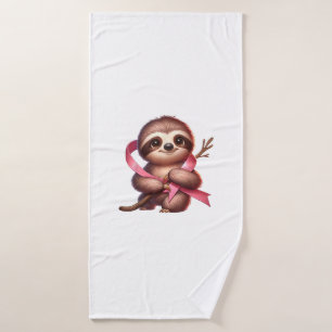 Breast Cancer Awareness Cute Sloth Pink Ribbon Ani Bath Towel