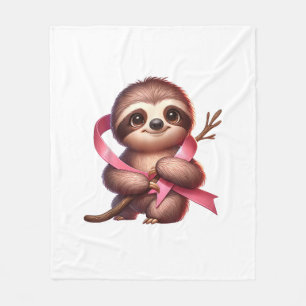 Breast Cancer Awareness Cute Sloth Pink Ribbon Ani Fleece Blanket