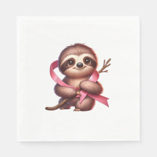 Breast Cancer Awareness Cute Sloth Pink Ribbon Ani Napkin