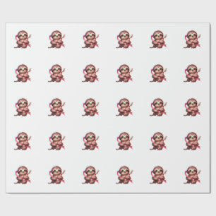 Breast Cancer Awareness Cute Sloth Pink Ribbon Ani Wrapping Paper
