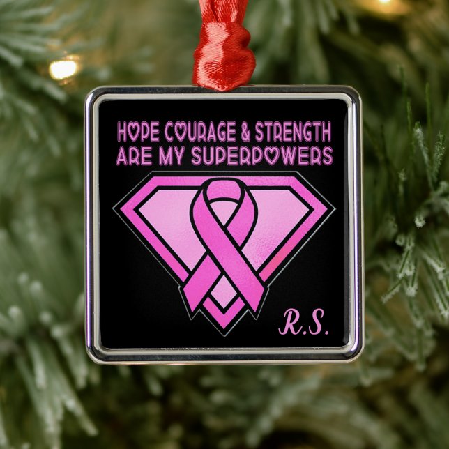 Breast Cancer Awareness Diamond Logo Black Metal Ornament (Tree)