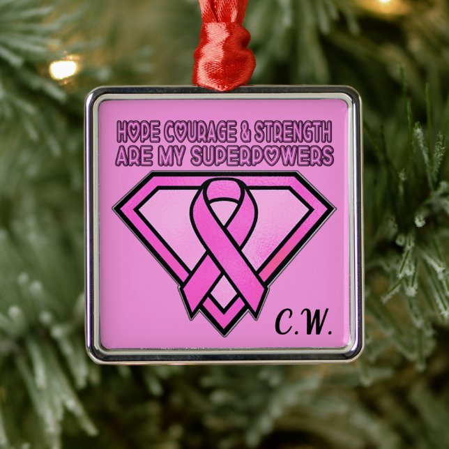 Breast Cancer Awareness Diamond Logo Pink Metal Ornament (Tree)