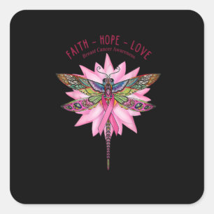 Breast Cancer Awareness Dragonfly Faith Hope Love Square Sticker