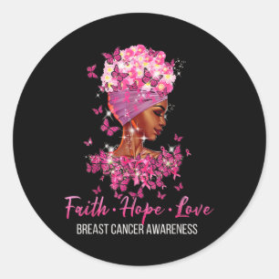 Breast Cancer Awareness Faith Hope Love Butterflie Classic Round Sticker