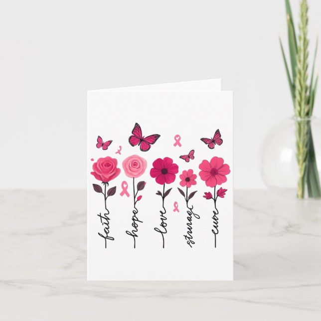 Breast Cancer Awareness Faith Hope Love Strength C Card (Front)