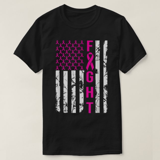 Breast Cancer Awareness FIGHT American Flag Pink R T-Shirt (Design Front)