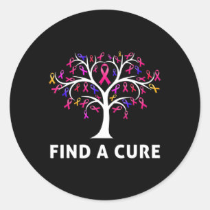 Breast Cancer Awareness Fight Find A Cure Tree Rib Classic Round Sticker
