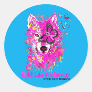 Breast Cancer Awareness Fight Like A Warrior Wolf Classic Round Sticker