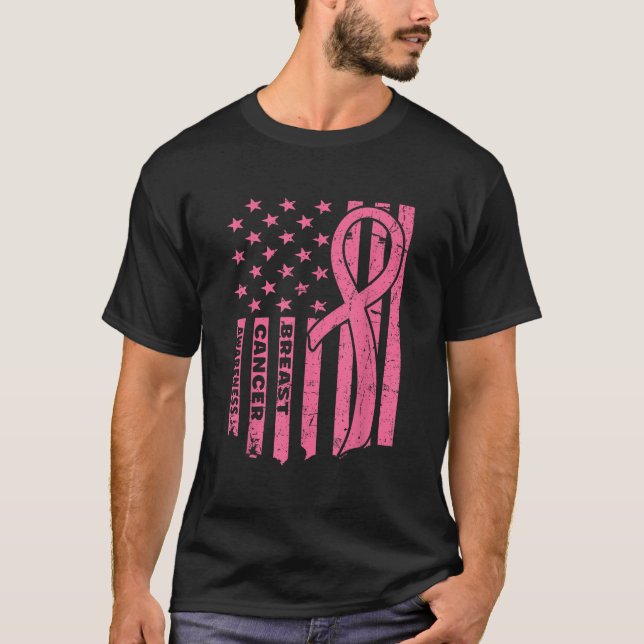 Breast Cancer Awareness Flag USA Breast Cancer T-Shirt (Front)