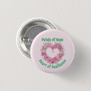 Breast Cancer Awareness Floral Heart  3 Cm Round Badge