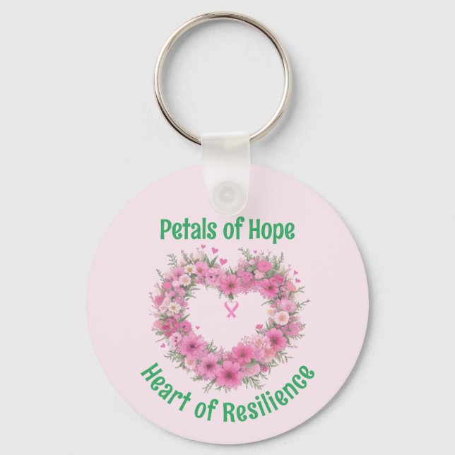 Breast Cancer Awareness Floral Heart Metal Key Ring (Front)