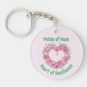 Breast Cancer Awareness Floral Heart Metal Key Ring