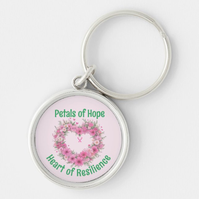 Breast Cancer Awareness Floral Heart Premium Metal Key Ring (Front)