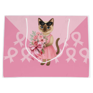 Breast Cancer Awareness for cat lovers pink ribbon Large Gift Bag