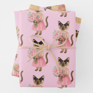 Breast Cancer Awareness for cat lovers pink ribbon Wrapping Paper Sheet