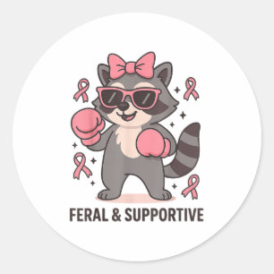 Breast Cancer Awareness Funny Racoon Feral And Su Classic Round Sticker