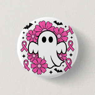 Breast Cancer Awareness Ghost with Pink Flowers 3 Cm Round Badge