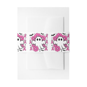 Breast Cancer Awareness Ghost with Pink Flowers Invitation Belly Band