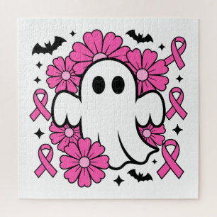 Breast Cancer Awareness Ghost with Pink Flowers Jigsaw Puzzle