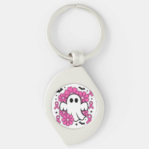 Breast Cancer Awareness Ghost with Pink Flowers Key Ring