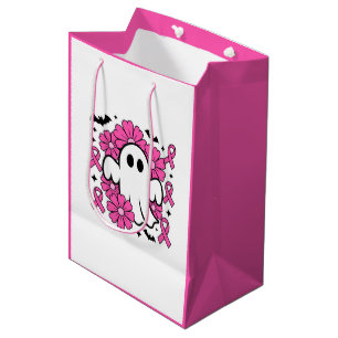 Breast Cancer Awareness Ghost with Pink Flowers Medium Gift Bag