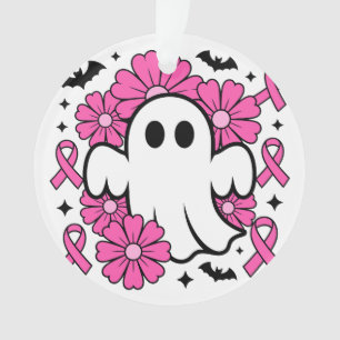 Breast Cancer Awareness Ghost with Pink Flowers Ornament