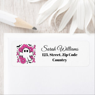 Breast Cancer Awareness Ghost with Pink Flowers Return Address Label