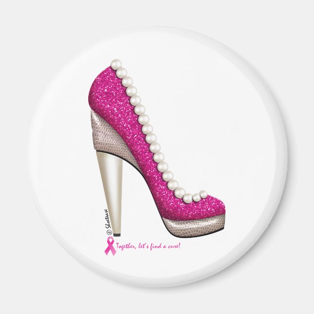 Breast Cancer Awareness Glitter Pearl Pump Magnet (Front)