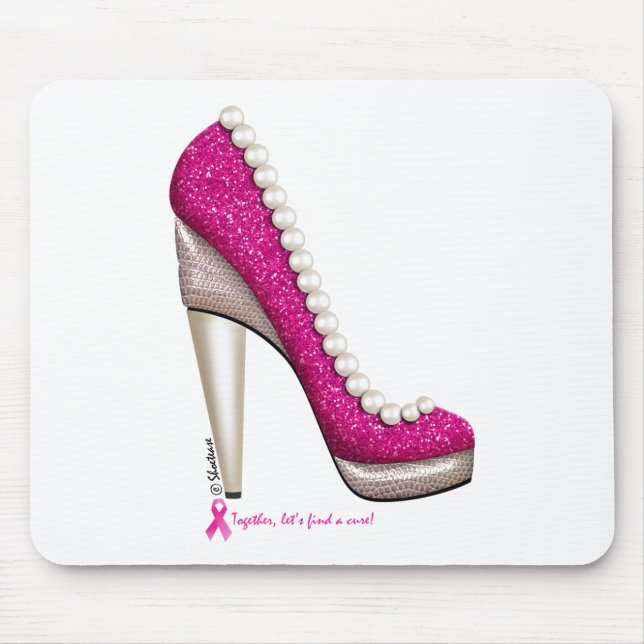 Breast Cancer Awareness Glitter Pearl Pump Mouse Pad (Front)