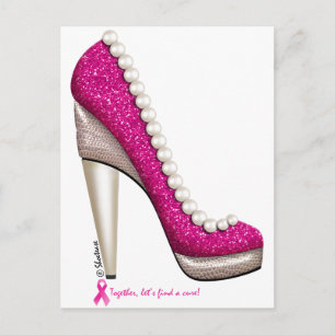 Breast Cancer Awareness Glitter Pearl Pump Postcard