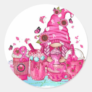 Breast Cancer Awareness Gnome Classic Round Sticker