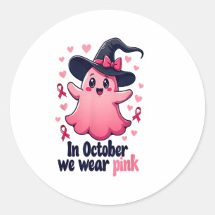 Breast Cancer Awareness Halloween In October We We Classic Round Sticker