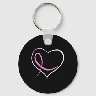 Breast Cancer Awareness Heart Design With Pink Rib Key Ring