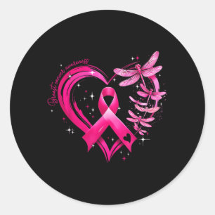 Breast Cancer Awareness Heart Dragonflies Men Classic Round Sticker