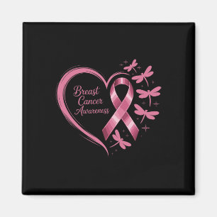 Breast Cancer Awareness Heart Dragonflies Support Magnet