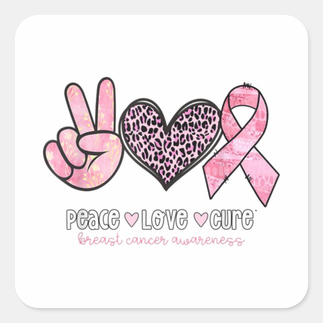 Breast Cancer Awareness Heart Leopard Print Pink Square Sticker (Front)
