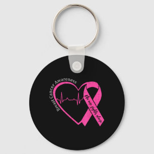 Breast Cancer Awareness Heart Pink Ribbon Support Key Ring