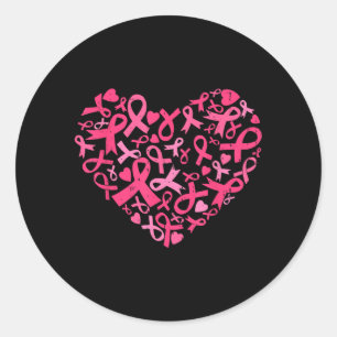 Breast Cancer Awareness Heart Pink Ribbon Women Classic Round Sticker